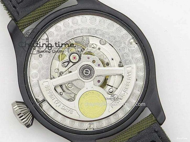 MIROTIME 0301 Big Pilot Top Gun Miramar PVD Plated Titanium on Green Nylon Strap A23J Refined 7398